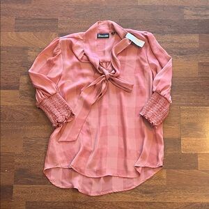 NWT New York & Company Blush Pink Tie Blouse